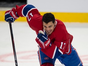 Rene Bourque warms up during Game 4 between the Montreal Canadiens at Tampa Bay Lightning at the Bell Centre on  April 22, 2014. (PIERRE-PAUL POULIN/LE JOURNAL DE MONTRÉA /QMI AGENCY)