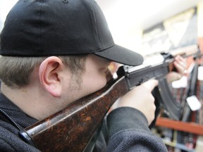 A CZ-858 semi-automatic assault rifle is aimed at Barton's Hunting and Archery Monday, December 5, 2011 in Grande Prairie, Alberta. DAN ILIKA/QMI AGENCY, file