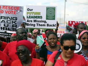 Protesters in Lagos, Nigeria, on May 5, demand the release of abducted secondary school girls from the remote village of Chibok.
Akintunde Akinleye/Reuters