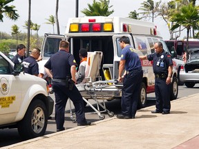 A 16-year-old boy is carried on a stretcher in Maui, Hawaii, April 20, 2014, as seen in this handout photo courtesy of Chris Sugidono,The Maui News. The teenage boy who ran away from home survived a five-hour flight in the freezing wheel well of a jetliner that reached 38,000 feet as it traveled from California to Hawaii, the FBI said. Picture taken April 20, 2014.  

REUTERS/Chris Sugidono/The Maui News/Handout via Reuters