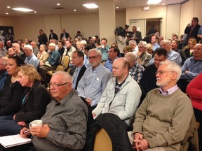 About 100 people, including former NDP Hydro Minister Tim Sale, attended an independent inquiry Thursday, May 8, 2014 at the Delta Hotel to hear evidence of how the Selinger government is politically interfering with Manitoba Hydro expansion plans. (TOM BRODBECK/Winnipeg Sun)