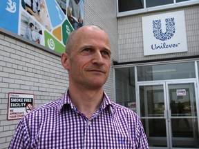 Unilever plant director Paul Browning outside the Brampton plant on Thursday May 8, 2014, after it was announced it will be closing by March 2016, putting 280 employees out of work. (Craig Robertson/Toronto Sun)