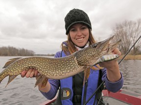 Ashley Rae holds a northern pike during opening weekend in the Bay of Quinte. (Supplied photo)