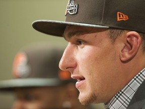 Cleveland Browns draft pick Johnny Manziel answers questions during a press conference at the Browns training facility on May 9, 2014. (Jason Miller/Getty Images/AFP)
