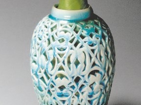 Sheridan College graduating ceramic art student Rhoni Clarke?s cutout vase is part of a new exhibition by graduates of the renowned program opening at Jonathon Bancroft-Snell Gallery Wednesday.