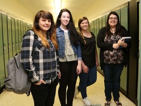 JOHN LAPPA/THE SUDBURY STAR
Lockerby Composite School students Dakota Larose, left, Molly Kennedy, Emma Campbell and Krista Piper.