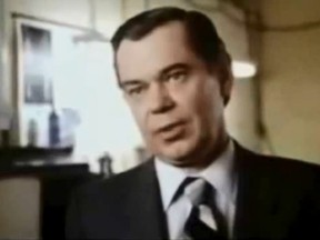 Leslie Carlson played villain Barry Convex in director David Cronenberg's 1983 sci-fi horror Videodrome. (YouTube screengrab)