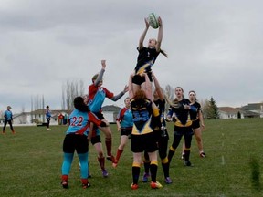 The Frank Maddock Amazons senior girls’ team takes on Rimbey during the recent tournament held in Drayton Valley. The Amazons, who won the tournament last year, came in third place this year.