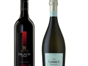 (Left) McGuigan Wines 2012 Black Label Shiraz and La Marca Prosecco.