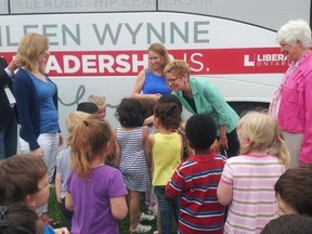 Kathleen Wynne meets the kindergarten cuties. Shakes hands, calls them by name, cracks joke. (JENNIFER O'BRIEN, The London Free Press)