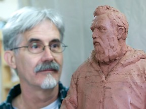 George Boileau from the Castleton area in Northumberland County, Ont. on Monday May 12, 2014 was commissioned to create a lifesize bronze statue of Farley Mowat. (Pete Fisher/Northumberland Today/QMI Agency)