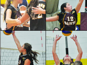 Portage volleyball players (L-R clockwise): Caitlyn Dyck, Melora Smoke, Jessica Stewart and Tayte Neill were all part of teams that won gold medals at 18U nationals last weekend.