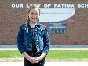 Aalanna Ramona Rusnak, 9, a student at Our Lady of Fatima Catholic School in Courtland, won second at the 2014 Royal Canadian Legion Public Speaking Contest provincial championships in Ottawa. CHRIS ABBOTT/TILLSONBURG NEWS