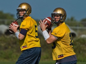 Bomber quarterbacks Drew Willy, left, and Max Hall will report for camp on May 28 with the rookies. The team's full training camp begins on June 1. (FILE PHOTO)