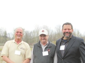 International collaboration on birding issues was celebrated last weekend as David Love, left, and George Finney, chair and executive director of Bird Studies Canada, played host in Port Rowan last weekend to Jeff Gordon, president of the American Birding Association. (Paul Nicholson, Special to QMI Agency)