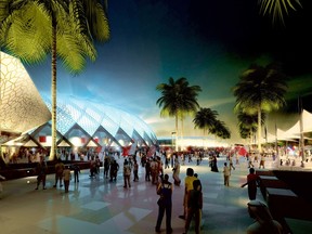 A computer generated image hand out, released by the Organizing Committee of Qatar 2022 on November 17, 2013, shows people outside the stadium to be built in Al-Wakrah for the Qatar's 2022 World Cup.