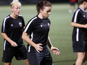 Lisa-Marie Woods, the 2012 team MVP, trains with the Fury W-League team at Algonquin College Thursday. (Chris Hofley/Ottawa Sun)