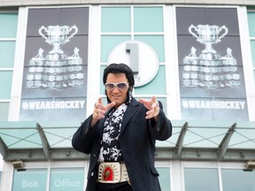 Elvis Presley tribute artist Tim `E? Hendry will be performing at the Memorial Cup Fan Fest Tuesday outside Budweiser Gardens. (CRAIG GLOVER, The London Free Press)