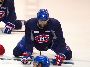 The Rangers may have more depth on the blue line, but P.K. Subban, here stretching during Friday's practice, gives the Habs a big edge on the power-play. (Pierre-Paul Poulin, QMI Agency)