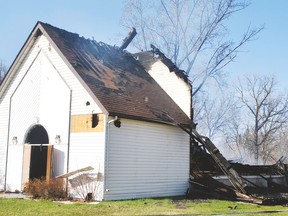 Fire destroyed a 110-year-old United Church in Starbuck. Fire crews from the Rural Municipality of Macdonald and neighbouring municipalities responded to the scene around 1:30 p.m. on Friday, May 16. No injuries were reported. Starbuck is approximately about 45 kilometres southwest of Winnipeg. (ANDREW PRUDEN/MORDEN TIMES/QMI AGENCY)