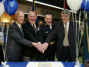 Walter Johnson, second from left, pictured with fellow former police chiefs Laverne Shipley, left, Murray Faulkner, second from the right, and Brian Collins, right.