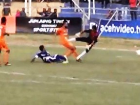 A screen grab taken from video of the tackle against Akli Fairuz.