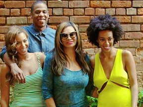 (From left): Beyonce, Jay Z, Tina Knowles, and Solange Knowles.

(Reuters)