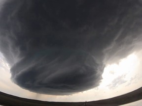 Screengrab of the Wyoming supercell from a YouTube video posted by Basehunters Chasing.
