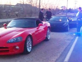 RCMP caught up with a Dodge Viper and Lamborghini allegedly street racing on the north Perimeter near Northumberland Road April 29, 2014.