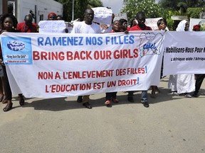 On May 19, protesters in Abidjan call for the release of more than 200 schoolgirls kidnapped by Boko Haram militants in Nigeria.
SIA KAMBOU/AFP