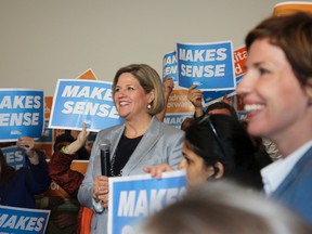 Ontario NDP Leader Andrea Horwath smiles during a campaign stop in Kingston on Saturday. Julia McKay/The Whig-Standard