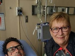 Quebec MLA and media mogul Pierre Karl Peladeau posted this photo of himself lying in a hospital bed at CHUS hospital east of Montreal on Tuesday. (Facebook)
