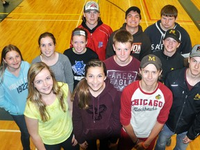 MDHS track and field athletes to advance to WOSSAA later this week include (back row, left to right): Derek Elliott, Nick Jung, Logan Neubrand. Middle row (left): Victoria Meinen, Cassandra Hinz, Ashleigh Jordan, Greg Bertens, Tyler Smith. Front row (left): Madison Davey, Lindsay Harmer, Cody Pauli and James Cooper.  ANDY BADER/MITCHELL ADVOCATE