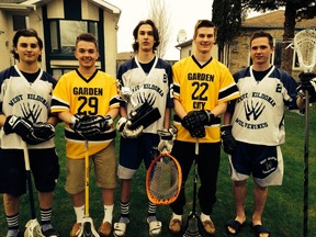 Among those playing in the high school lacrosse KC-JD Classic between the West Kildonan Wolverines and Garden City Gophers will be (from left) Steven Sohor, Kyle Wabick, Parker Cassie, Keenan Koswin and Adam Brooks.