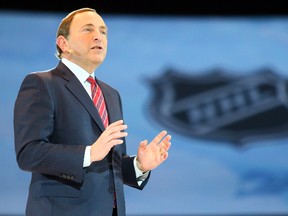 Gary Bettman, Commissioner of the National Hockey League, speaks during a NHL Upfront for media buyers and the advertising community, for broadcast plans for the NHL on Tuesday February 4, 2014. (Dave Abel/QMI Agency)