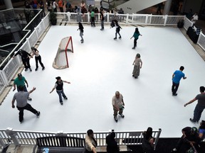 Newcomers to Canada studying English at College Boreal skate for the first time May 22, 2014 on a synthetic ice pad set up inside Citi Plaza. CHRIS MONTANINI\LONDONER\QMI AGENCY
