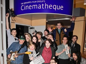 Most of the participants in Bands vs. Filmmakers 4 gather for a group shot. The main fundraiser for The Winnipeg Film Group's Cinematheque takes place on Fri., May 23, 2014 at the West End Cultural Centre. (Courtesy Leif Norman/Cinematheque)