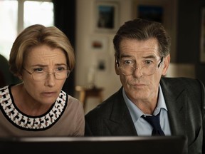 Emma Thompson and Pierce Brosnan in a scene from 'The Love Punch.'