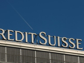 The logo of Swiss bank Credit Suisse is seen on an office building in Zurich May 20, 2014. (REUTERS/Arnd Wiegmann)