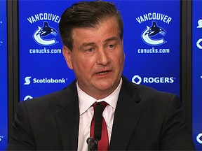 Jim Benning is introduced as the new general manager of the Vancouver Canucks at Rogers Arena in Vancouver, May 23, 2014. (YouTube)