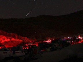 A Camelopardalid meteor strikes north of Castaic Lake, Calif., May 23, 2014. REUTERS/Gene Blevins