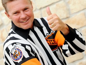 Sarnia native  Kerry Fraser, pictured above in August 2010, will be inducted into the Sarnia-Lambton Sports Hall of Fame at their induction dinner on Saturday, Sept. 27, 2014. Fraser is the NHL record holder for most games officiated by a referee with 2165 (regular season and playoff). Fraser began his NHL career as a full time referee in 1980 before retiring in 2010. QMI AGENCY PHOTO