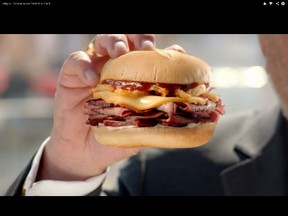 Arby's smokehouse brisket sandwich is seen in this screenshot from a standard-length commercial. (SCREENSHOT)