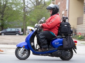 Christina Turner and her dog Charlie have traveled thousands of kilometres touring quilt barn trails in Ontario. She was photographed in London, Ont. on Friday May 16, 2014. DEREK RUTTAN/London Free Press/QMI Agency