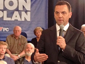 PC Leader Tim Hudak holds a town hall meeting at the Holiday Inn in Peterborough Monday, May 26, 2014. (SARAH DEETH/QMI AGENCY)