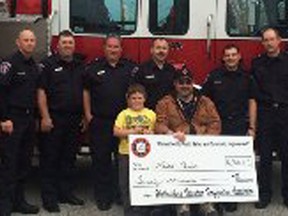 The Wallaceburg Volunteer Firefighters Association was pleased to present the first installment cheque to firefighter Mike Parrish and his family, in the amount of $20.000 from the “Never say Never” fundraiser held last fall. The funds raised during the event will be used to cover the cost of Mike’s Loco Motor therapy and travel expenses.