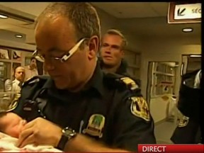 A newborn baby snatched by a woman dressed as a nurse was returned by police to a Trois Rivieres, Que. hospital Monday, May 26, 2014. The woman was arrested.
Screenshot/TVA/Qmi Agency