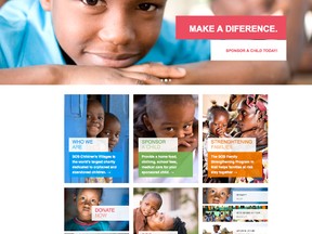 A screen shot of the SOS Children's Villages Canada website homepage, designed by OPIN of Ottawa.