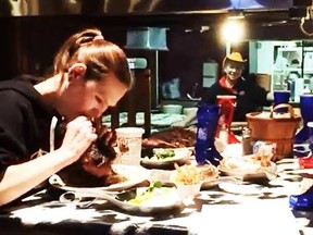 A screen grab shows Molly Schuyler during her attempt to be Chesnut`s steak record in Texas.