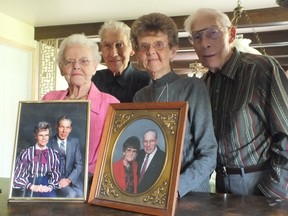Jean, left, Jack, Helen and Jim Watson are celebrating their joint 70th wedding anniversary June 7. The twin brothers married the two sisters on the same day in 1944. BRENT BOLES/ THE OBSERVER/ QMI AGENCY